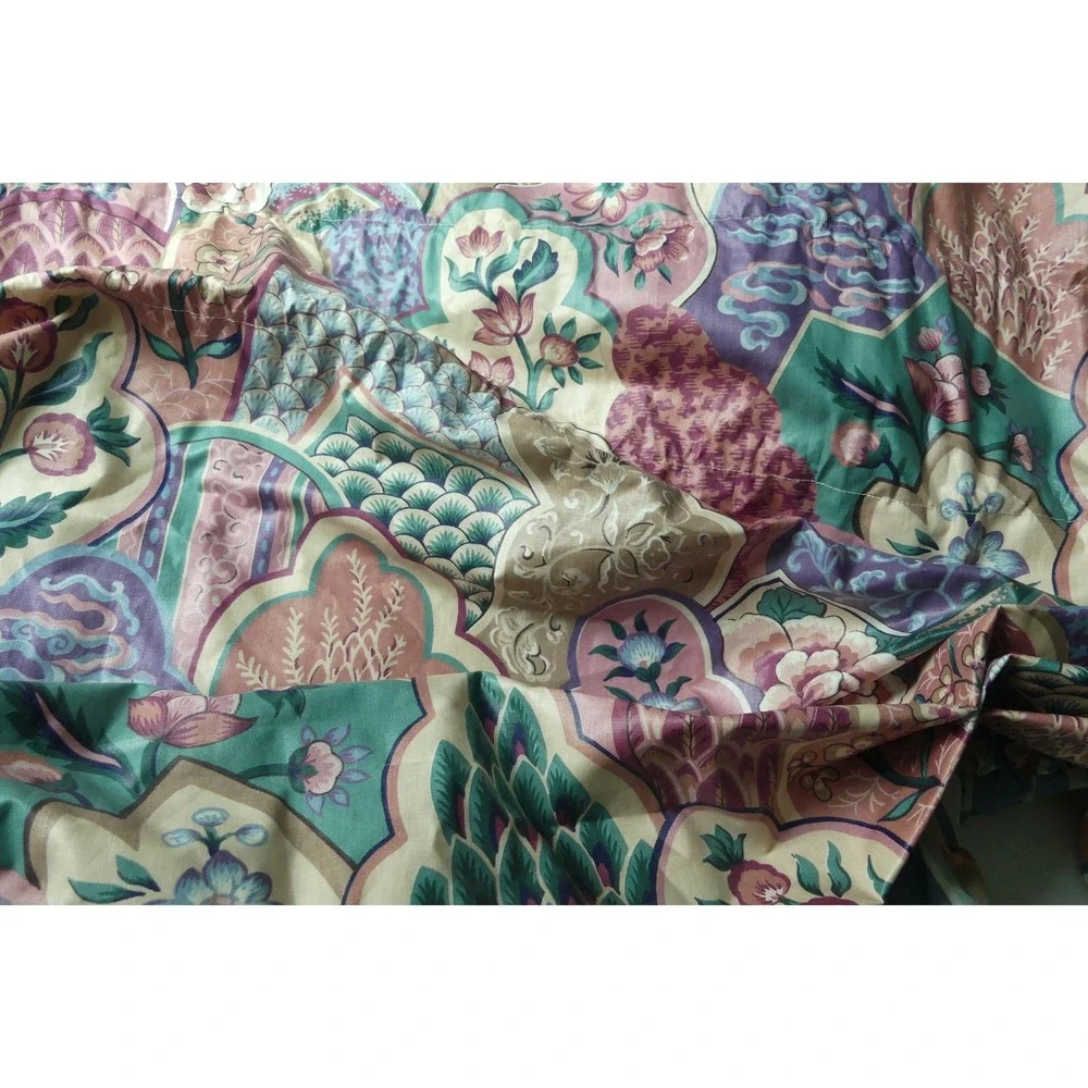 Vtg 80's Gathered Floral Balloon Valance Ruffled Stripe Scalloped 146